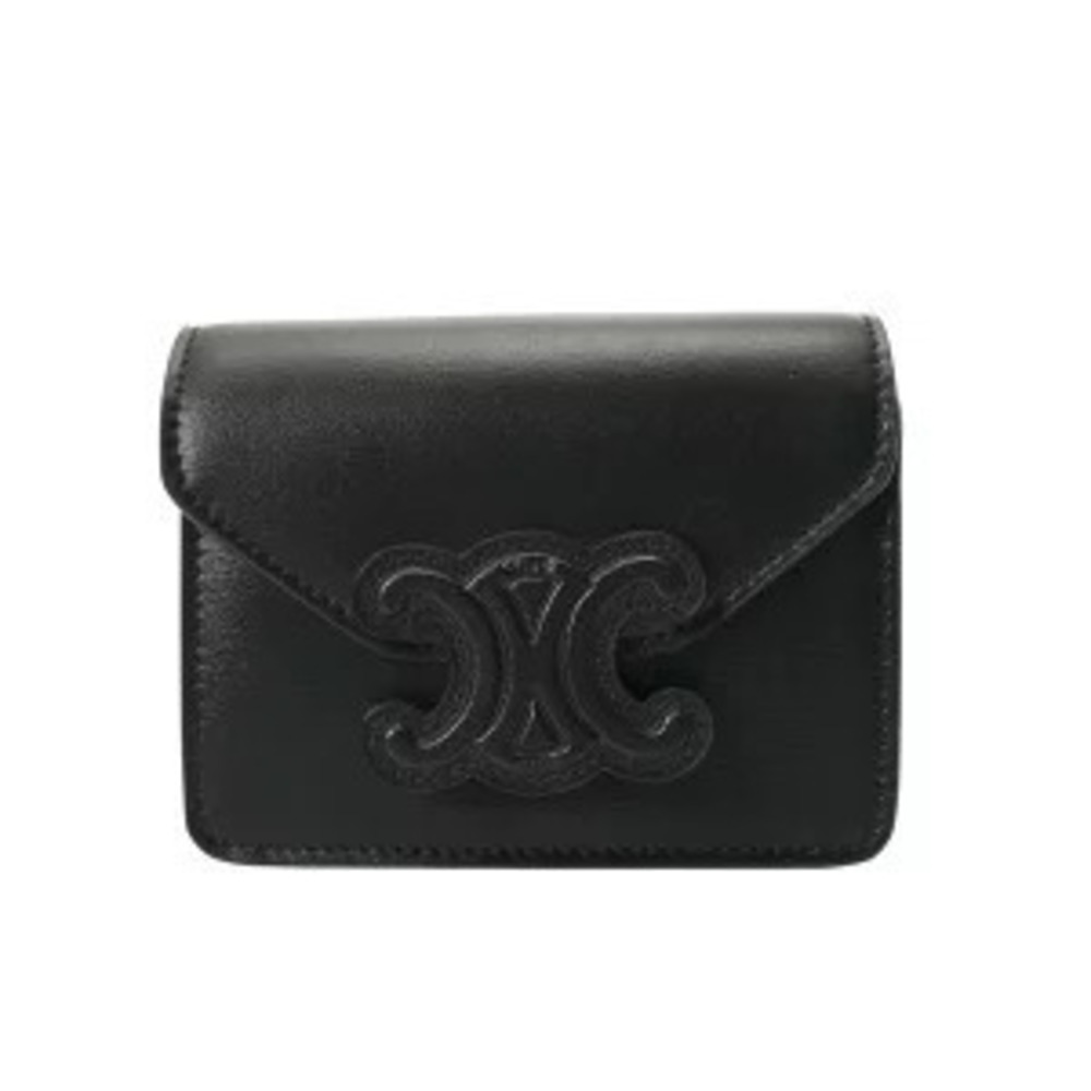 Celine Triomphe Chain Card Black Shiny Calf Leather Shoulder Bag